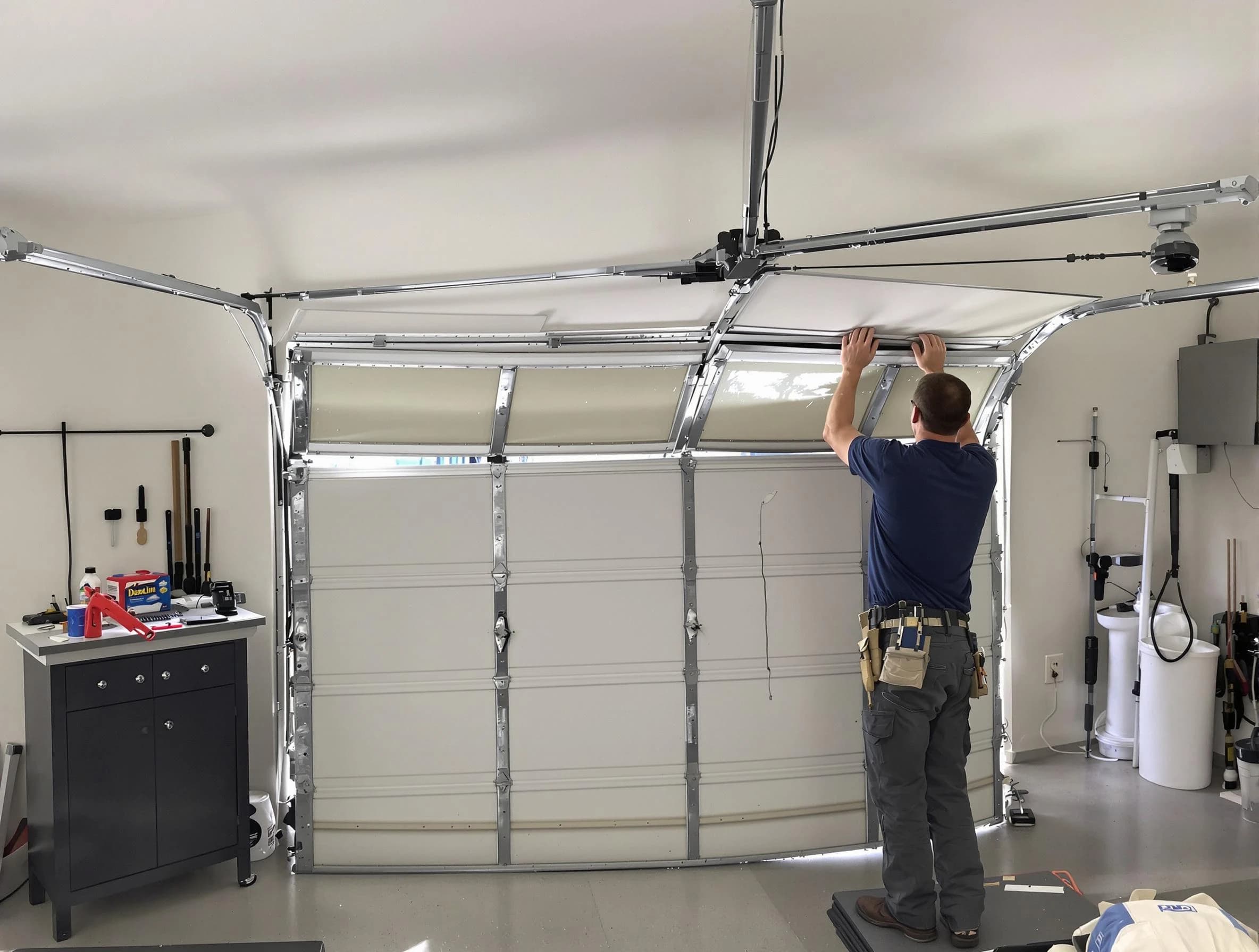 Paradise Hills Garage Door Repair specialist performing precise section replacement on Paradise Hills garage door