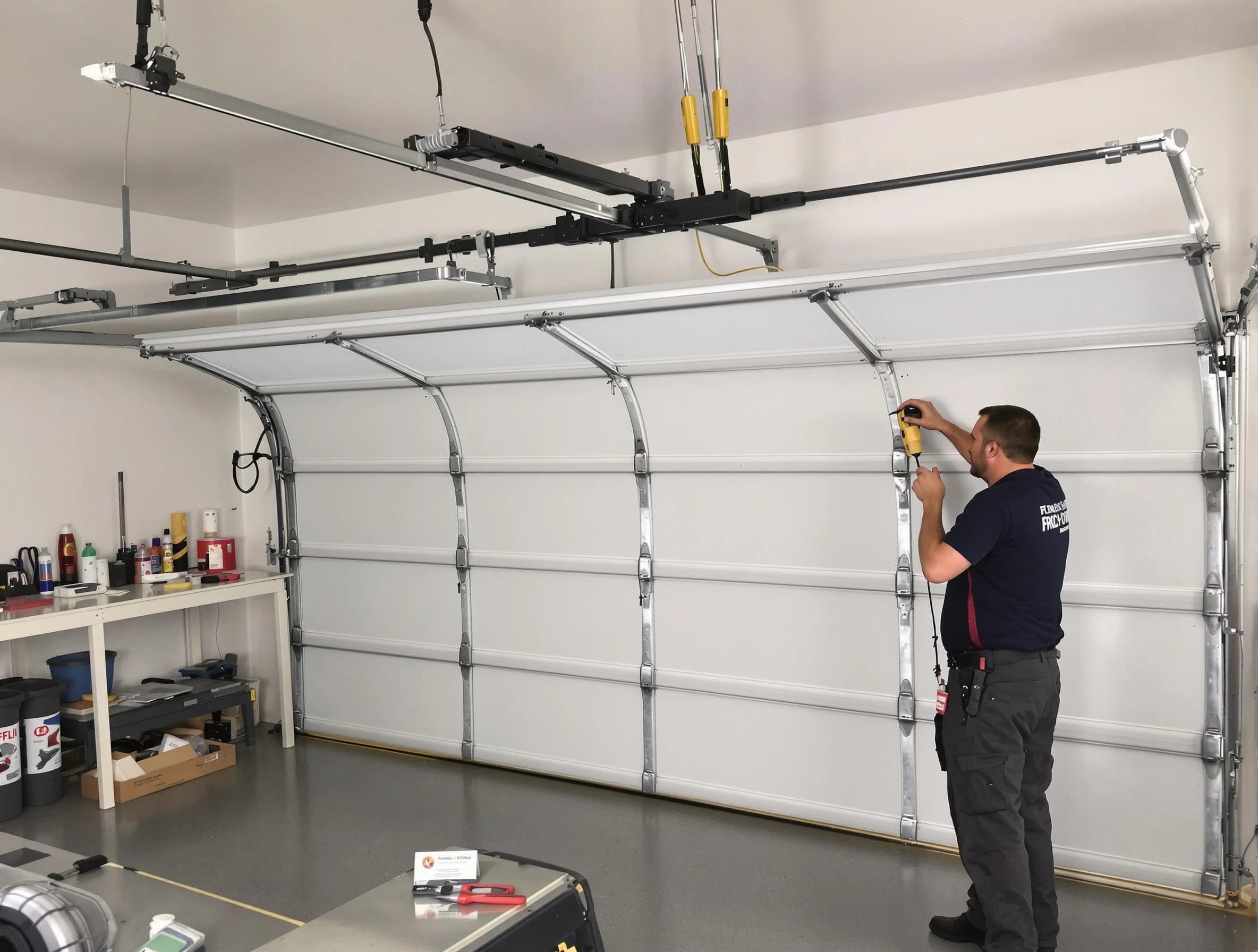 Paradise Hills Garage Door Repair certified technician performing overhead door system repair in Paradise Hills