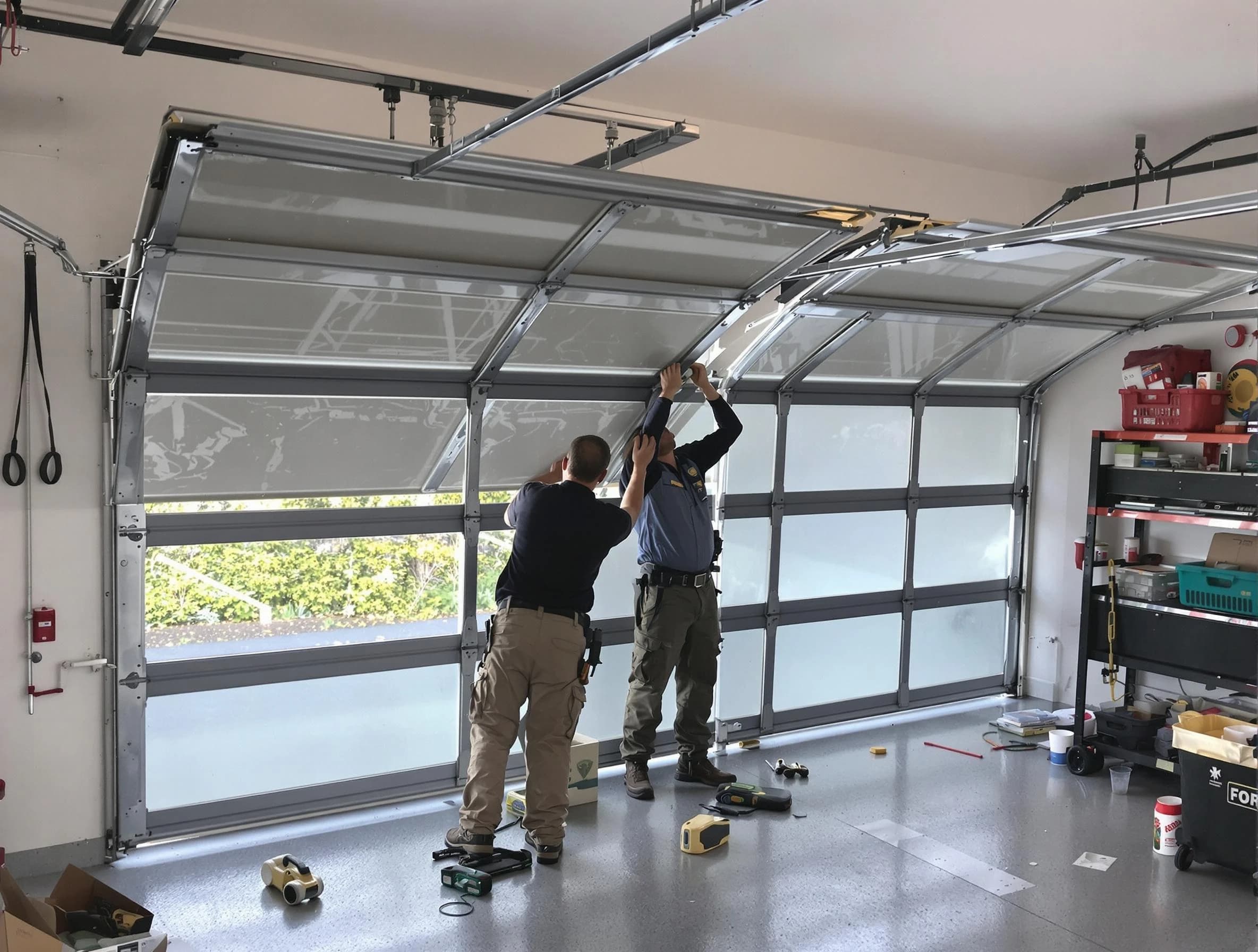 Paradise Hills Garage Door Repair expert performing precise panel replacement on Paradise Hills garage door