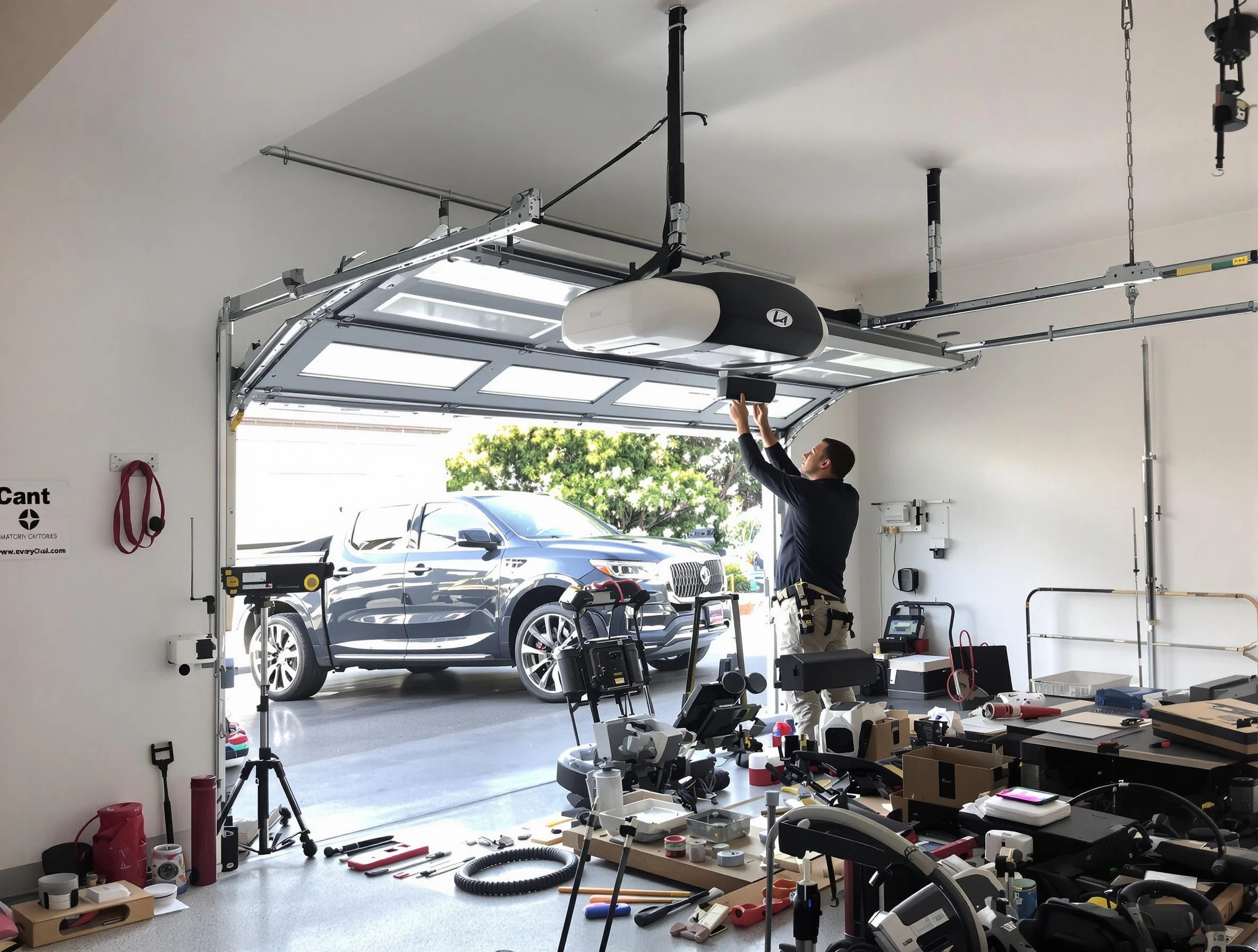 Paradise Hills Garage Door Repair specialist installing smart garage door opener system in Paradise Hills home