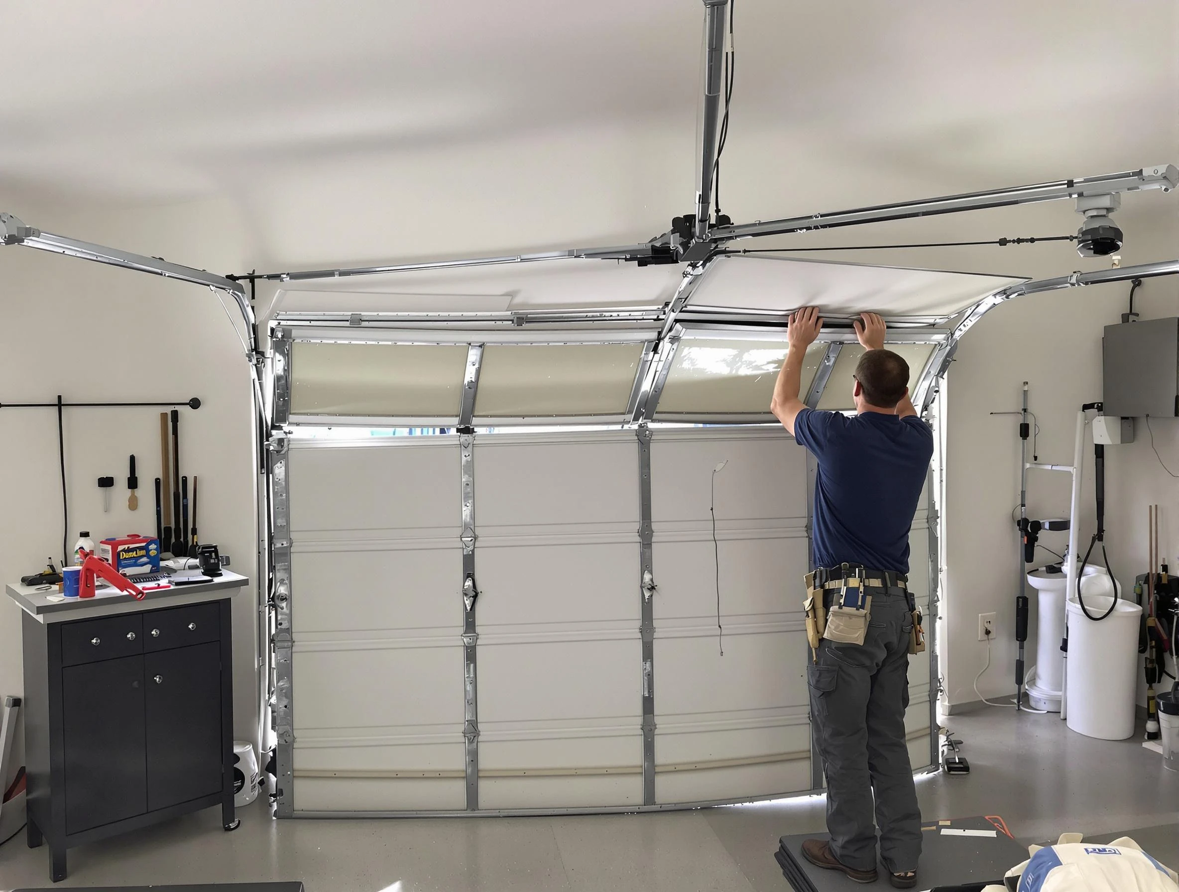 Paradise Hills Garage Door Repair specialist performing precise section replacement on Paradise Hills garage door